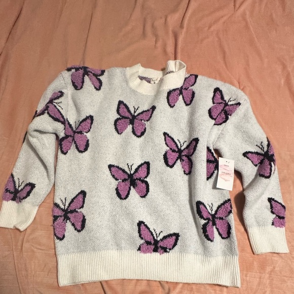 Ivory Purple Butterfly Knit Sweater by Hazel Moon – Size Large - Picture 1 of 5